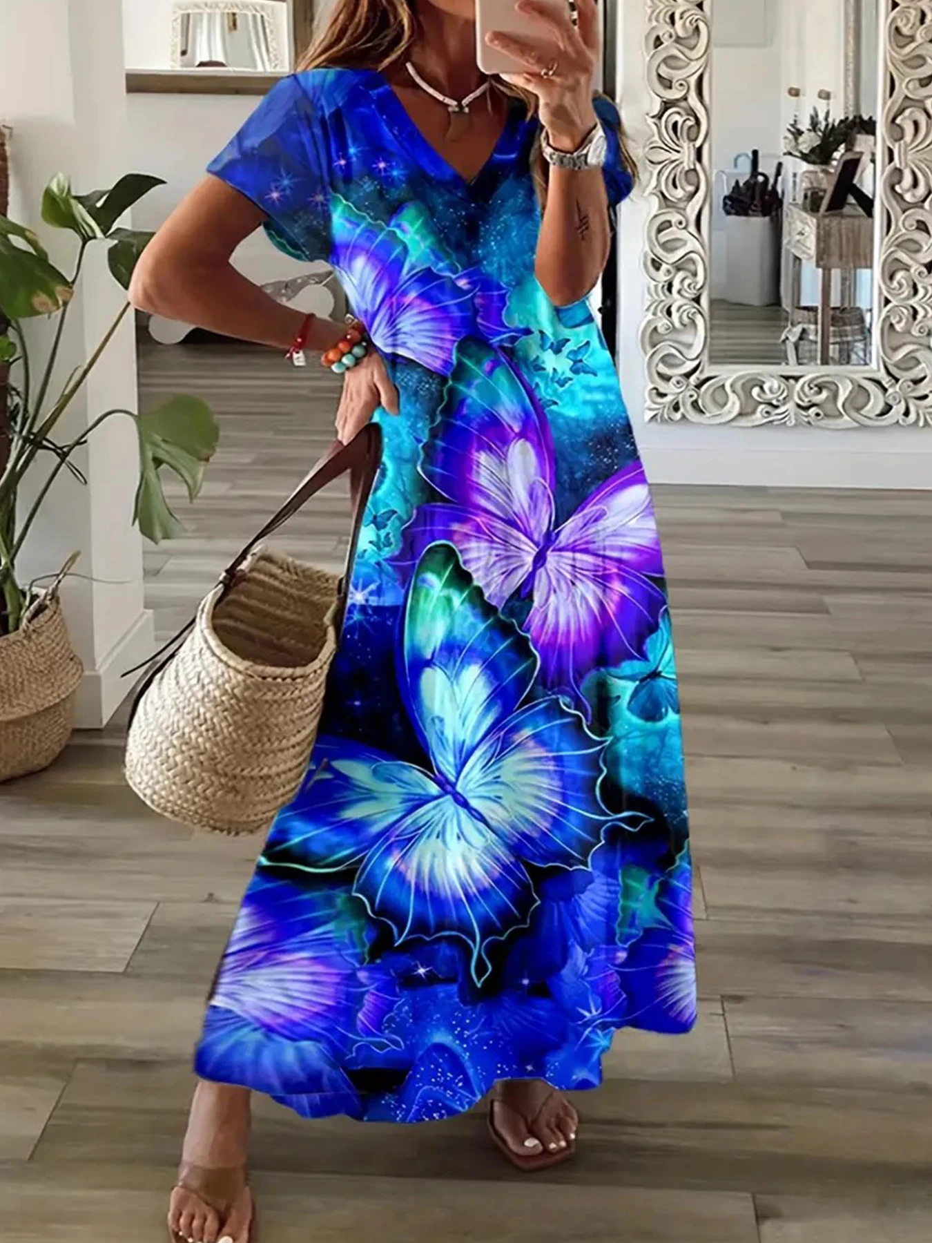 Robe élégante pour femmes, fendue, décontractée, manches courtes, Maxi, t-shirt de vacances, débardeur, vêtements de plage fluides pour le Style de vacances