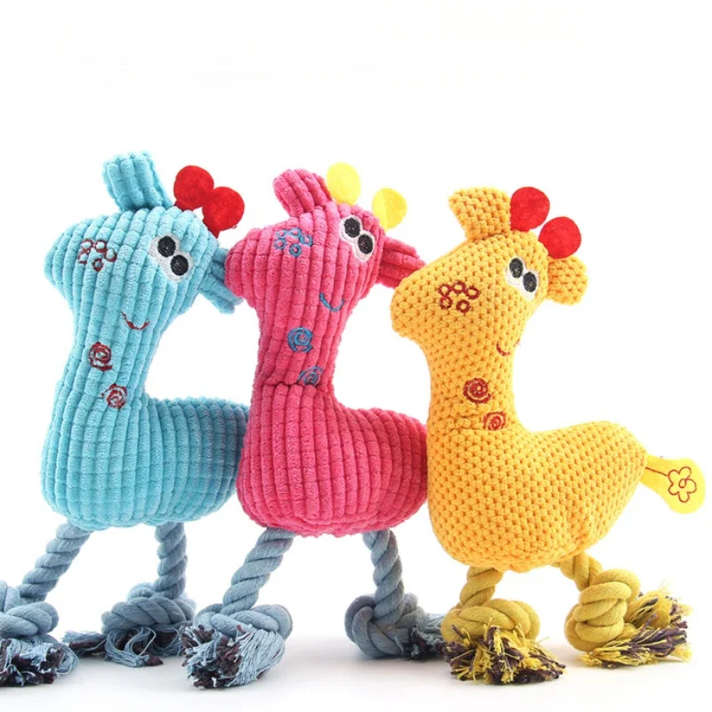 

New Pet Toy Giraffe Shape Corduroy Dog Squeaky Toys Cotton Rope Puppy Cleaning Teeth Chew Toy Pet Training Dog Accessories