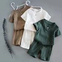 Summer Children's Clothing Set Cotton Linen Sports Baby Girl Boy 2-Piece T-shirt Shorts Outfit for Kids Aged 1-6 Years
