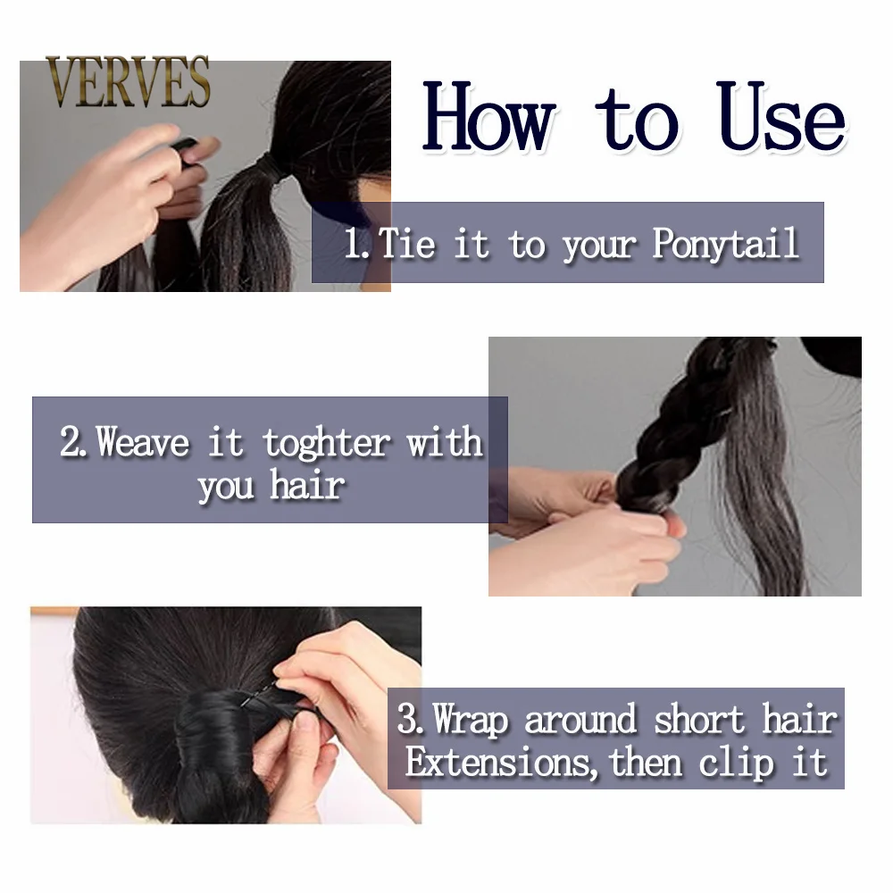 Braided Ponytail Extension Hair Synthetic Braiding Braids 32''24'' PonyTail Rubber Band Hair Ring Brown Black Blonde Ombre