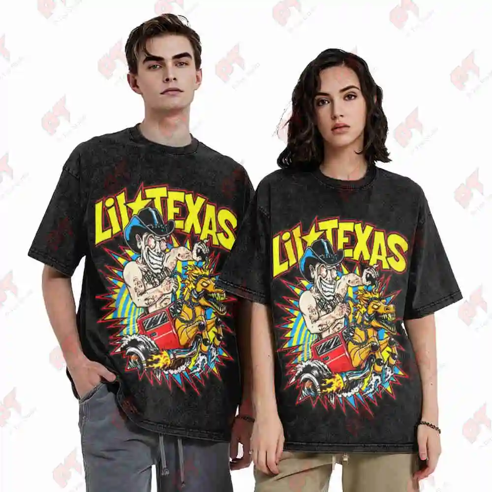 Lil Texas Hardcore Rave DJ Gabber Hardstyle Festival EDM Vintage Washed Tee Pure Cotton T-Shirt - view 5