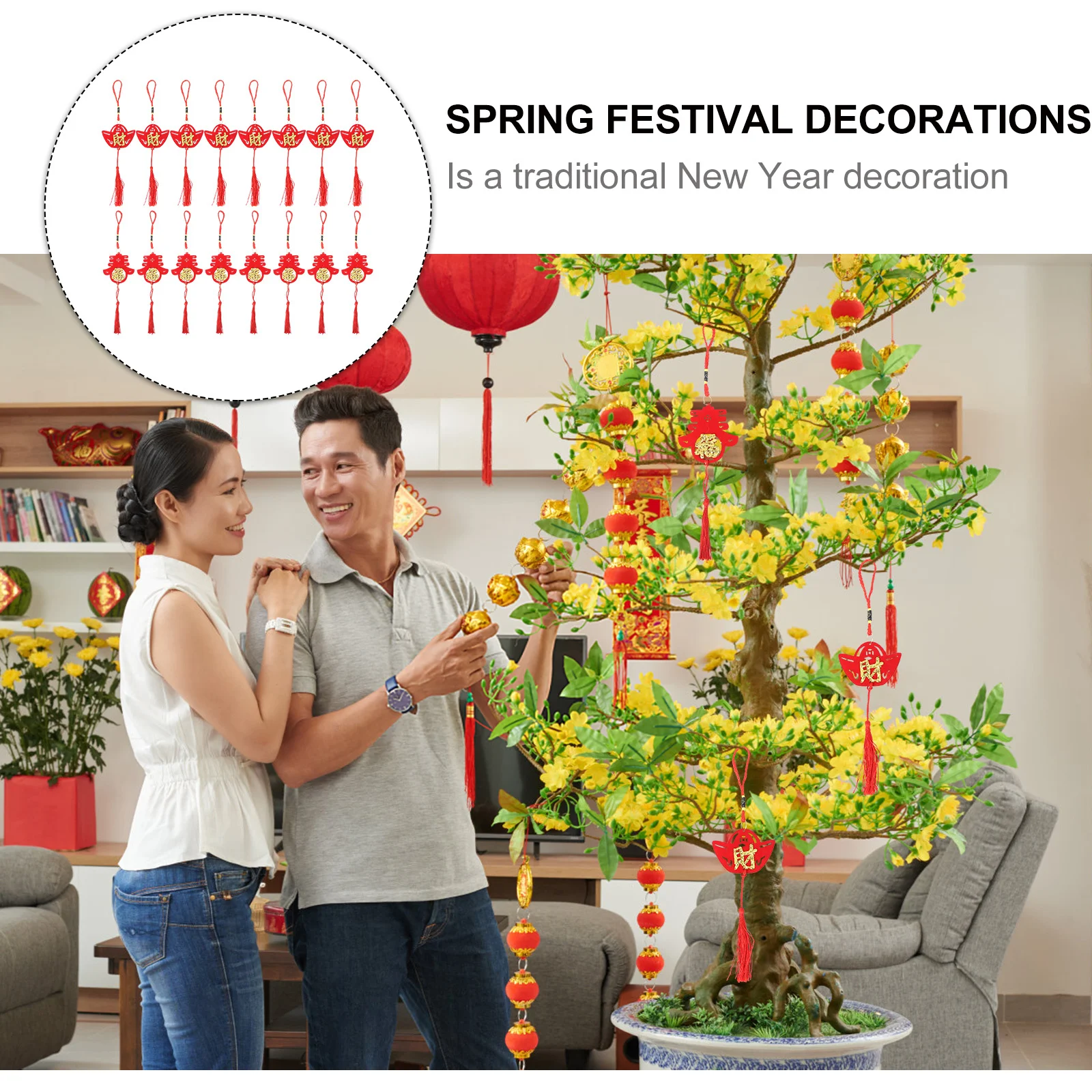 

16Pcs Chinese New Year Pendant Red Flannel Hanging Spring Festival Decor Bonsai Home Party Decoration Festival Decor