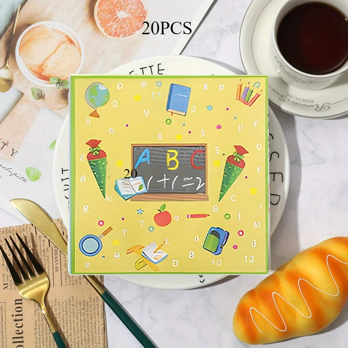 20pcs Napkin Blackboard Book Learning Tools Pattern Paper Placemats 33*33cm Disposable Tissue for Family Dinner Table Setting