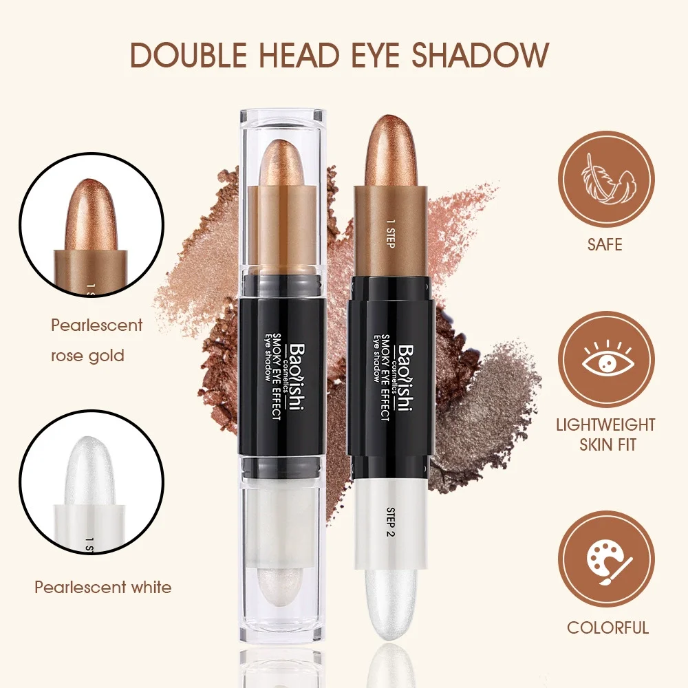 قلم فلاش ماسي برأس مزدوج للاستخدام المزدوج 6 ألوان لظلال العيون، قلم فلاش ثلاثي الأبعاد للعين الدقيقة، مكياج يومي مشترك للمسرح