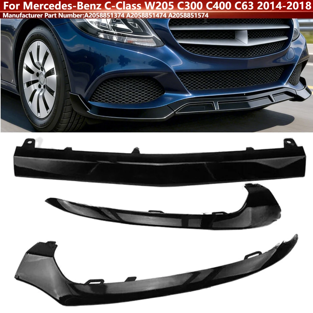 

3Pcs/set Front Bumper Lower Lid Trim Lip Moulding Cover for Mercedes-Benz C-Class W205 C300 C400 C63 2014-2018