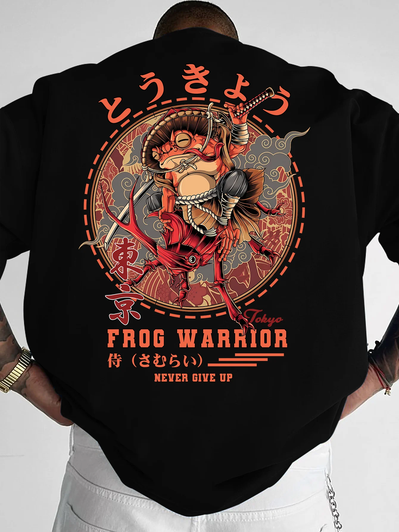 Summer Men's Frog Warrior Japanese Pattern T-Shirt - Street Fashion - 100% Cotton - Suitable for Casual Sports and Daily Wear