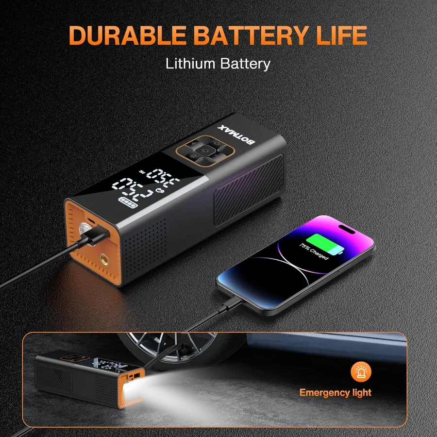 ضاغط هواء محمول لإطارات السيارات مع مقياس ضغط الإطارات المدمج ومنفاخ الإطارات الكهربائي بإضاءة LED الليلية حتى 160 رطل لكل بوصة مربعة #6