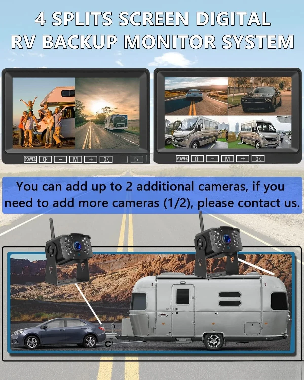 نظام كاميرا احتياطية لاسلكية رقمية RV لشاحنة مقطورة RV وبنازل متنقلة وعجلات 5th 4CH 7 بوصة نظام مراقبة الطريق السريع
