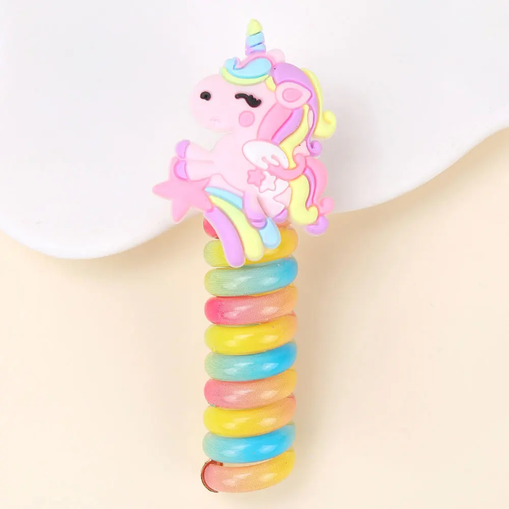 2PCS Girls Telephone Wire Line Rubber Band Unicorn Ponytail Holder Elastic Hair Band DIY Bowknot Braided Phone Cord Hair Tie