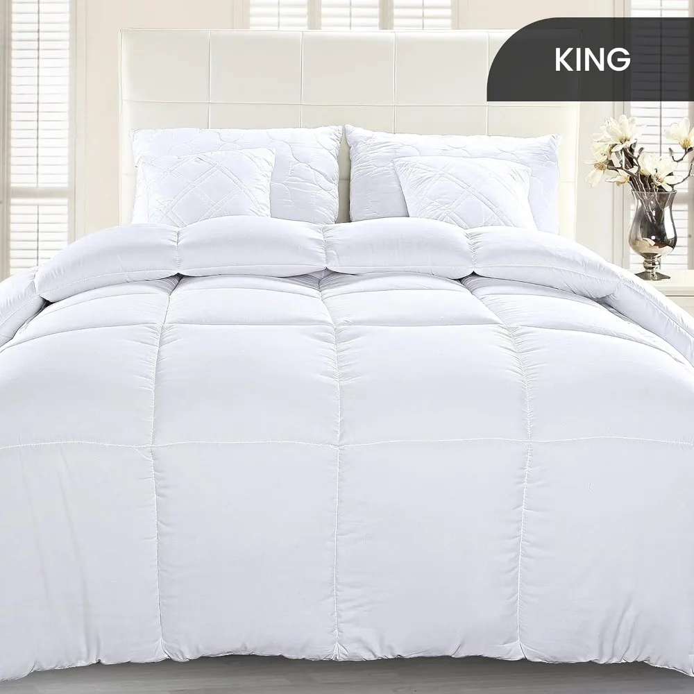 Comforter Duvet Insert, Quilted Comforter with Corner Tabs, Box Stitched Down Alternative Comforter King (White)