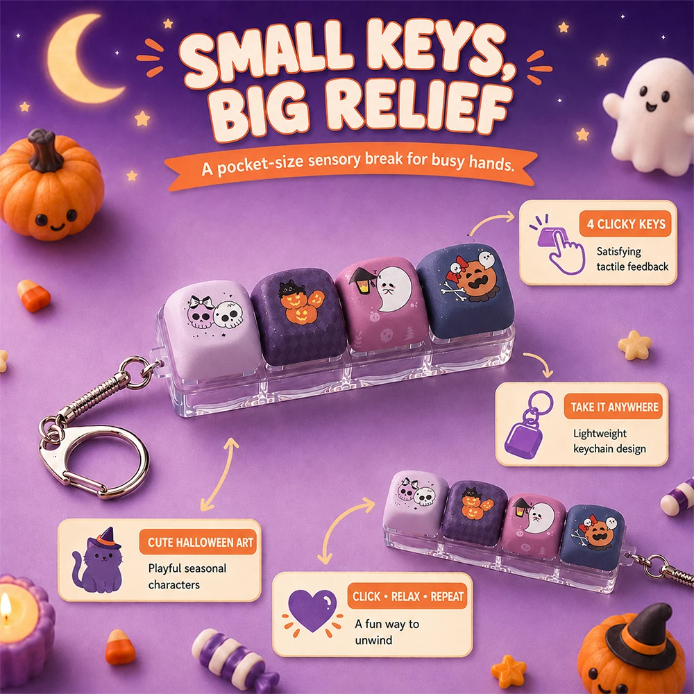 Halloween Fidget Tastatur-Schlüsselanhänger Niedlicher Geist Entspannungstaste Tastenkappe Tragbarer Fidget-Schlüsselanhänger Modischer Taschenanhänger als Halloween-Geschenk – Detail 2