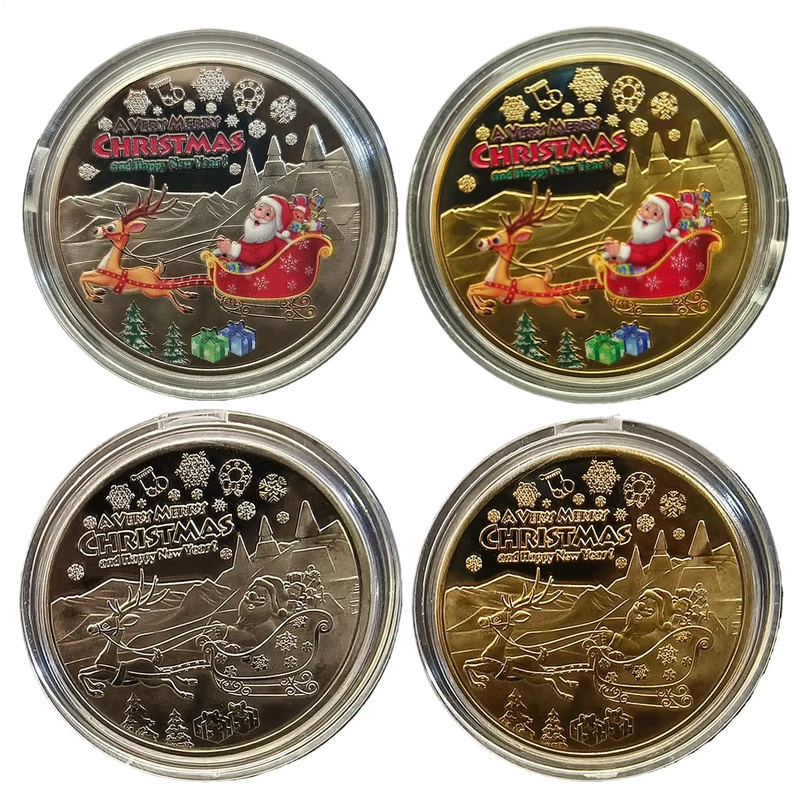 1pcs Christmas Commemorative Coin Collectible Coin New Year Souvenir Coin Festive Santa Clauss Sleigh Coin Exquisite Eve Coin