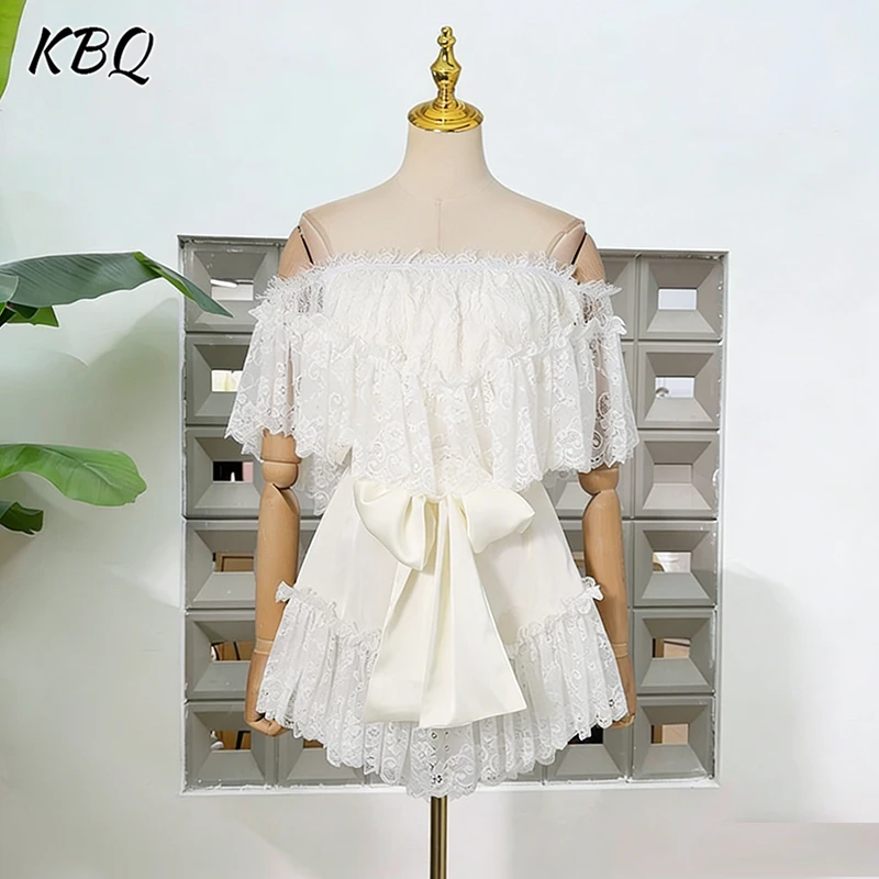 

KBQ однотонные элегантные вечерние платья с открытой спиной для женщин, кружевное платье с вырезом на шее и открытыми плечами, с бантом, женское новое