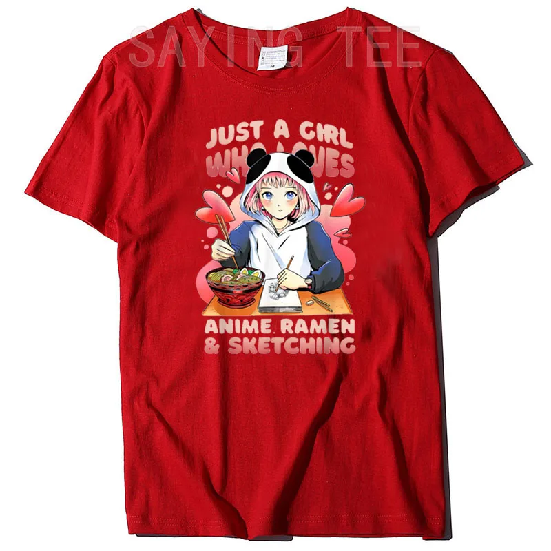 Anime Ramen i szkicowanie, tylko dziewczyna, która kocha Anime Ramen T-Shirt prezenty japońska kreskówka graficzne Tee topy Kawaii ubrania