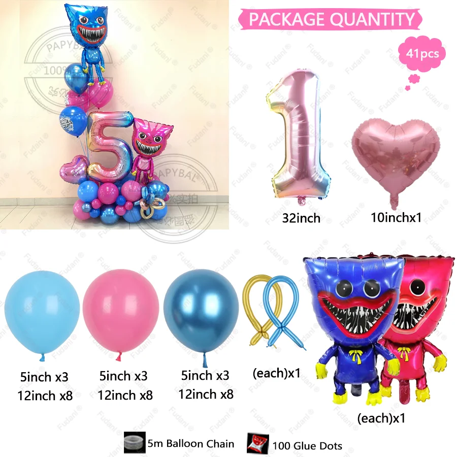 41 Pieces Scary Toy Factory Theme Bobby Gradient Numbers Colorful Birthday Shower Gift Party Decoration Balloon Set Surprise Gif