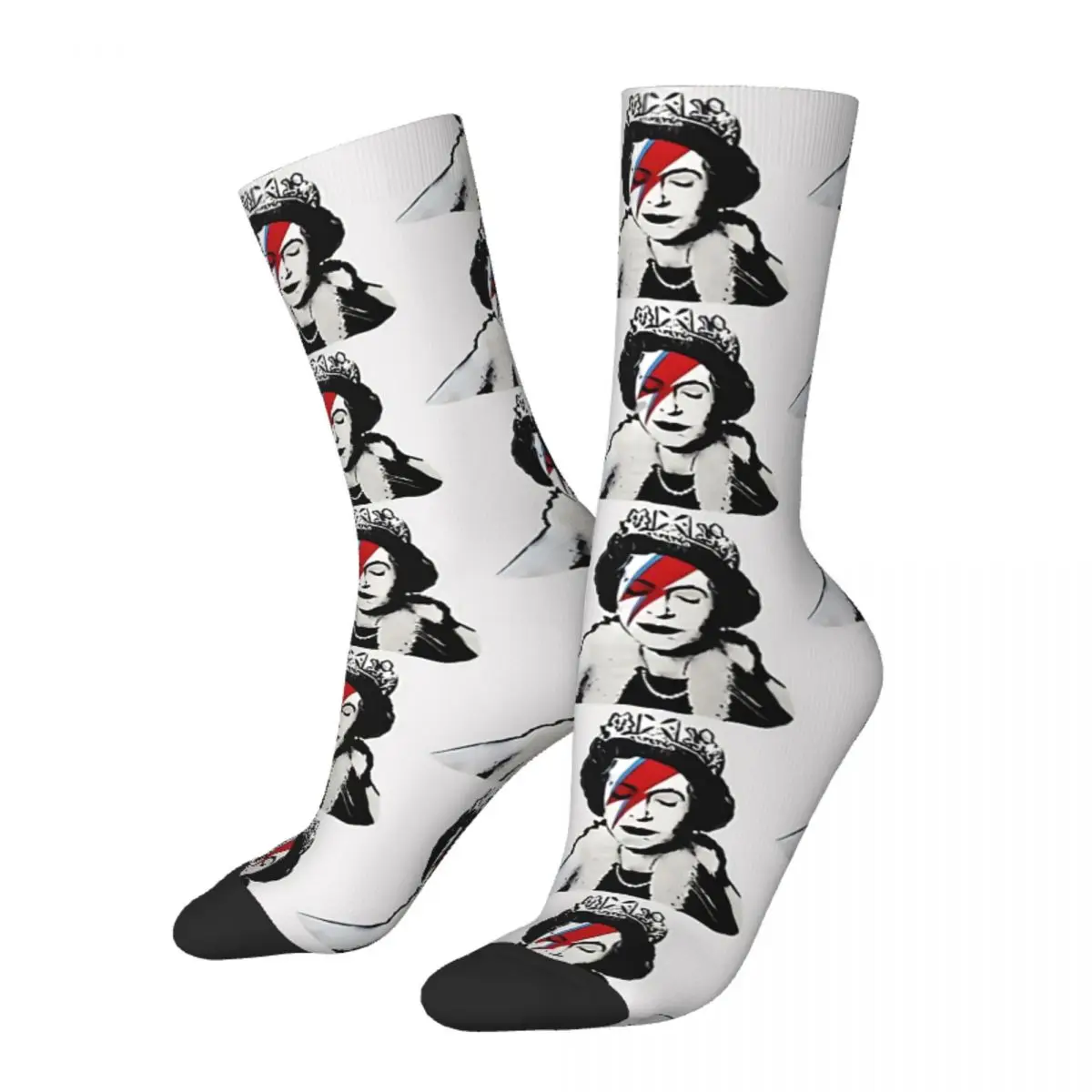 Vintage Banksy UK England Queen Elisabeth Rockband Face Crazy Men\'s Socks Unisex Harajuku Seamless Printed Crew Sock Boys Gift