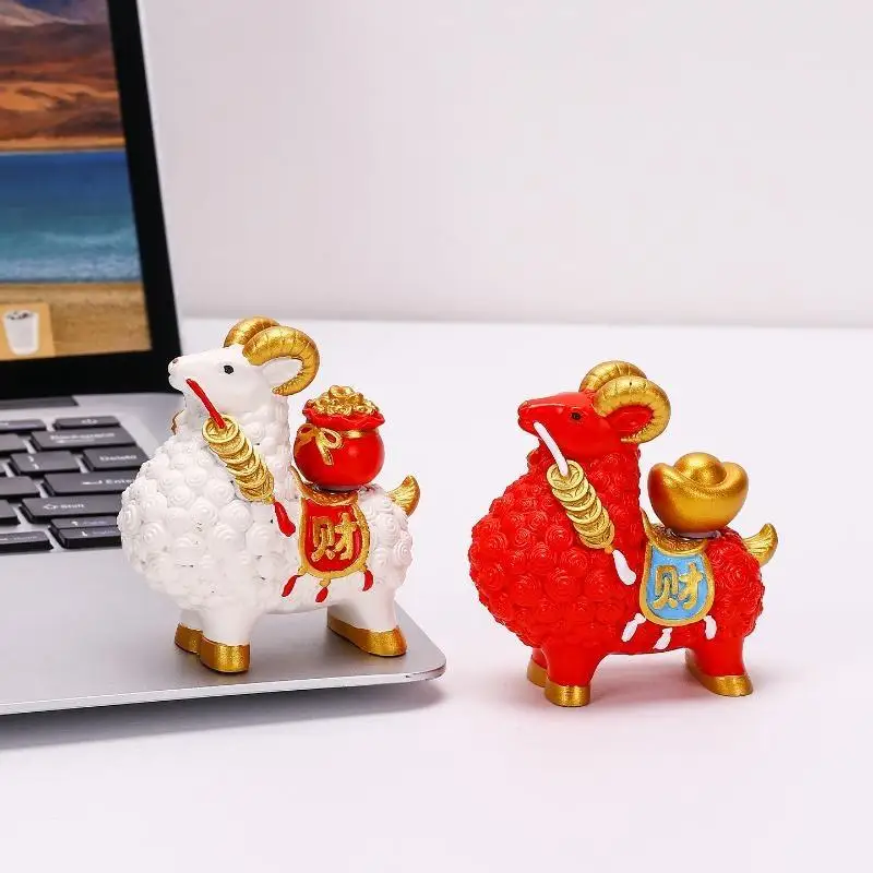 Feng Shui Goat Statue Golden Sheep Figurine Zodiac Wealth Ornament Rotating Persimmon Luck Chinese Collectible Home Decor Gift