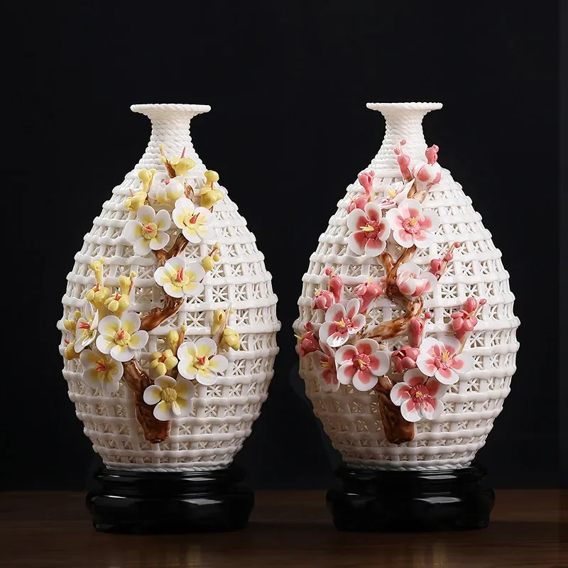DSA ceramic flower handmade plum blossom porcelain vase ornament, home living room bogu frame TV cabinet decoration