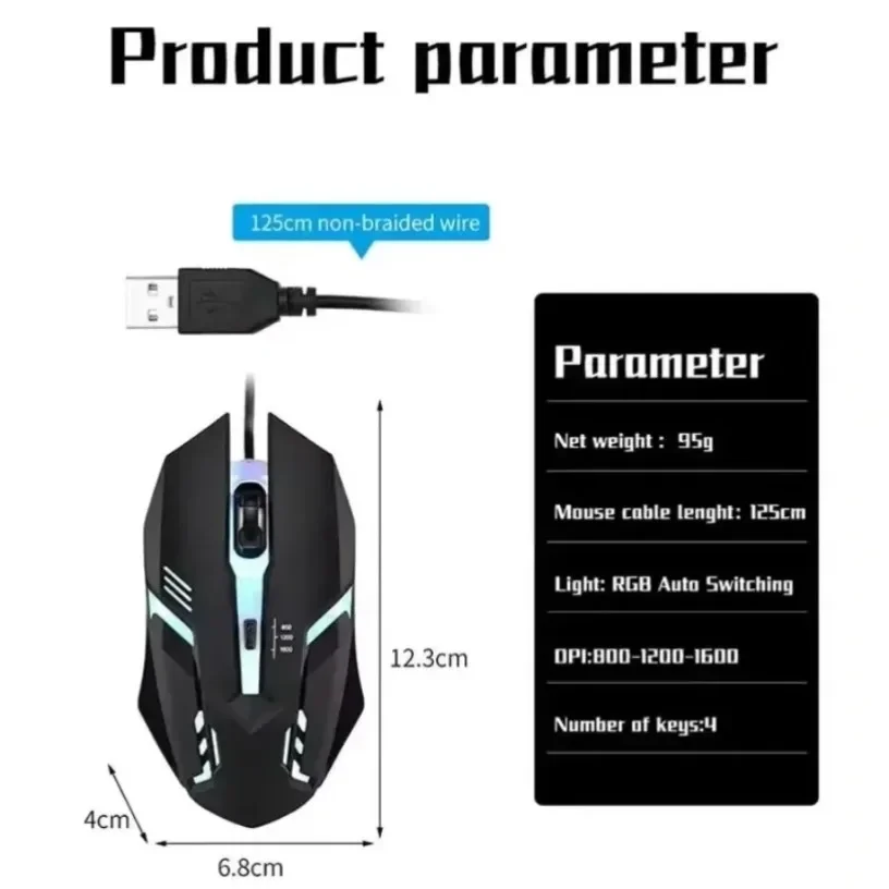 Colorful 3-Button LED E-Sports USB Wired Gaming Mouse Wired Optical Mouse for Desktop And Laptop Computers
