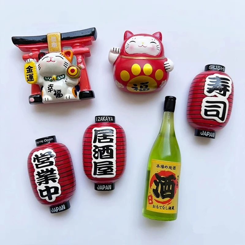 Japanese Lucky Cat Fushimi Inari Lotus Hand-painted 3D Fridge Magnets Japan Tourism Souvenirs Refrigerator Magnetic Stickers