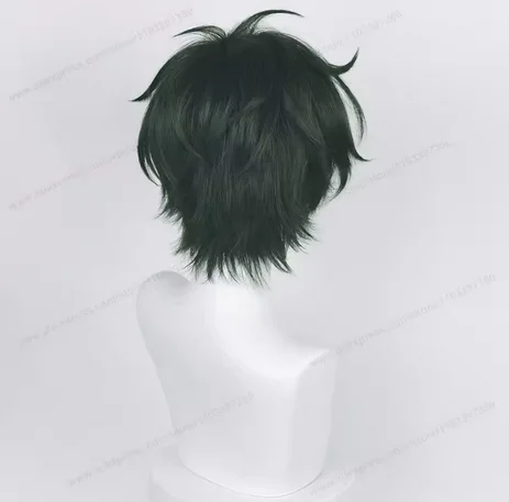 Peluca de Cosplay de Anime ES Mika Kagehira, 30cm, pelo verde oscuro, pelucas Kagehira Mika, pelo sintético resistente al calor + gorro de peluca