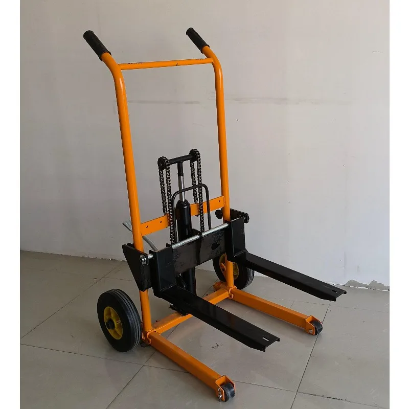 شاحنة مكدس هيدروليكية يدوية تحميل وتفريغ رافعة شوكية صغيرة لرفع عربة متنقلة صغيرة وخفيفة