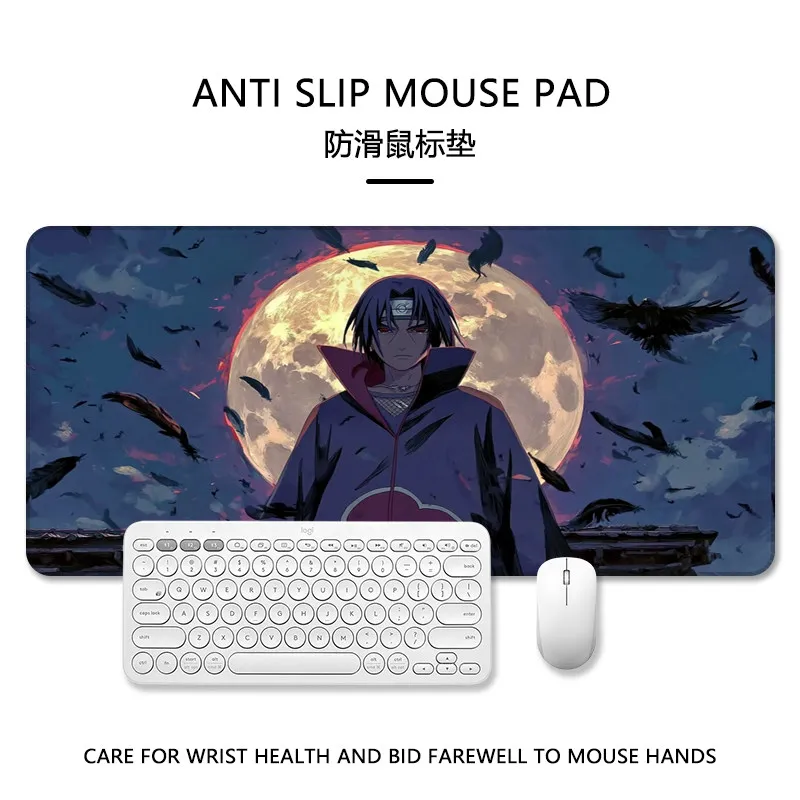 

Коврик для мыши из кожи с изображением Учихи Итачи, аниме-периферия по Наруто, двухмерный, большой и маленький настольный коврик, коврик для компьютерной клавиатуры