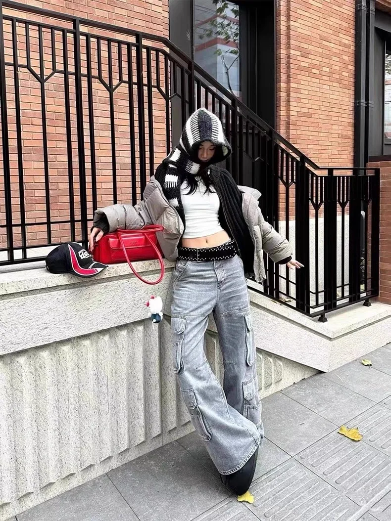 Calças Jeans de Trabalho Resistentes com Múltiplos Bolsos, Corte Reto e Perna Larga para Homens e Mulheres