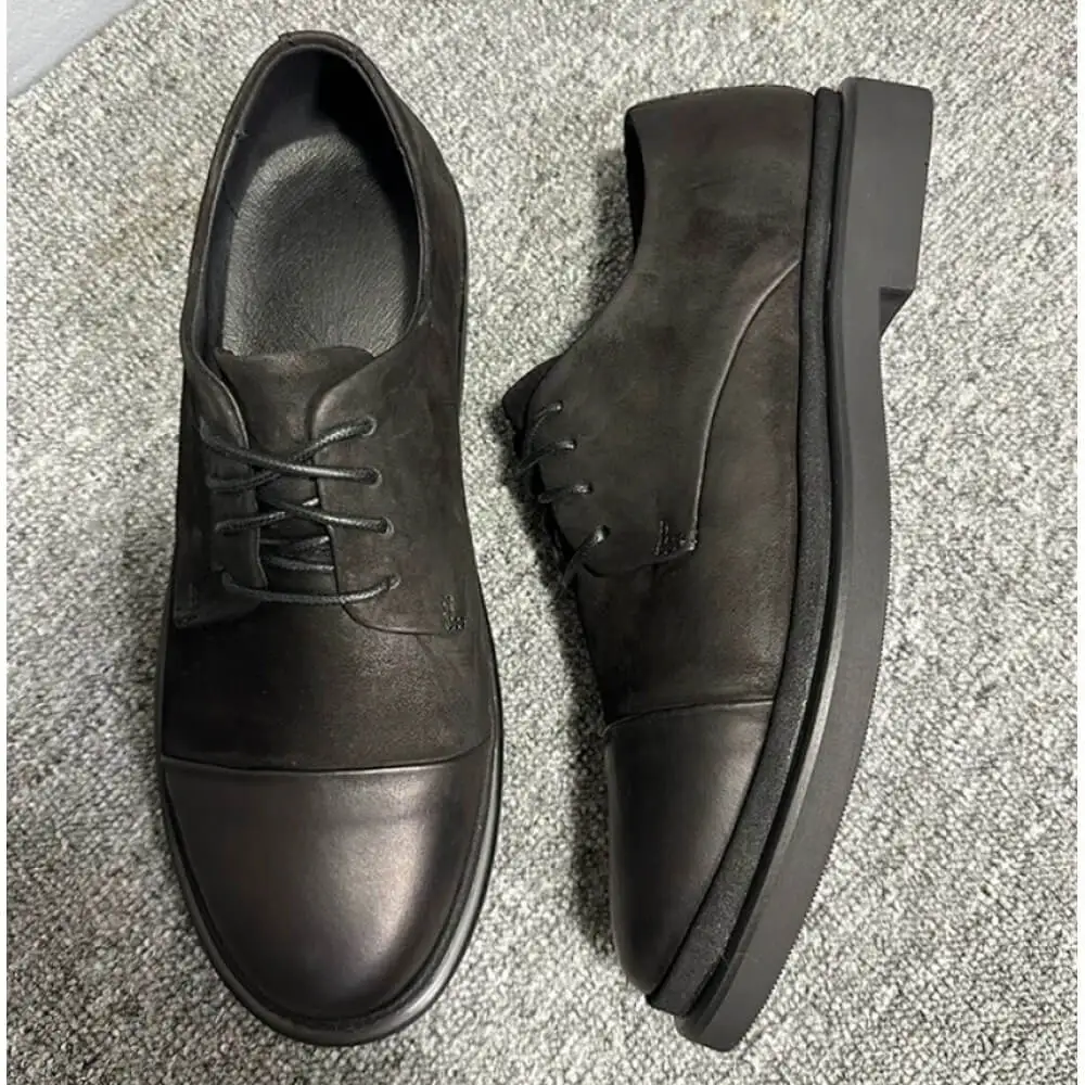 Burnished Black Leather & Suede Derby Shoes, with polished toe cap and matte upper