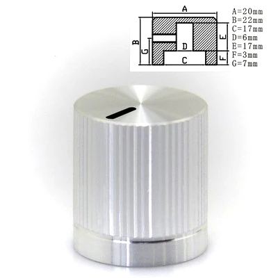 High-end 6mm As Aluminium Roterende Elektronische Controle Potentiometer Knop Volumeregelaar 20*22mm (Dia x Hoogte)