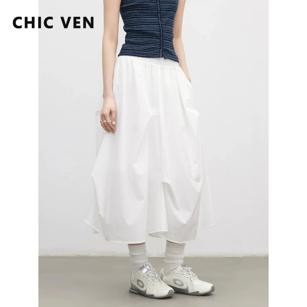 

CHIC VEN Fashion Women Skirts White Elastic Waist Irregular A-line Umbrella High Waist Mid Length Half Skirt Spring Summer 2026