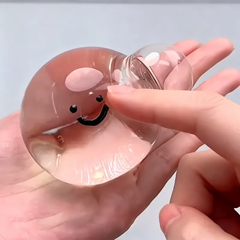 Transparent Smiley Round Squishy Toy Jelly Ball Squeeze Fidget Toy Cute Face Stress Relief Pocket Sensory Decompression Toy