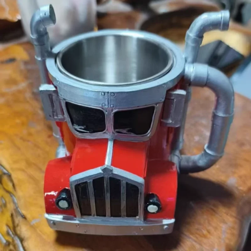 Handmade Semi Truck Mug Stainless Steel Resin Material Suitable For Coffee, Beer,drinks Boys Favorite Gift Suitable For Home Bar