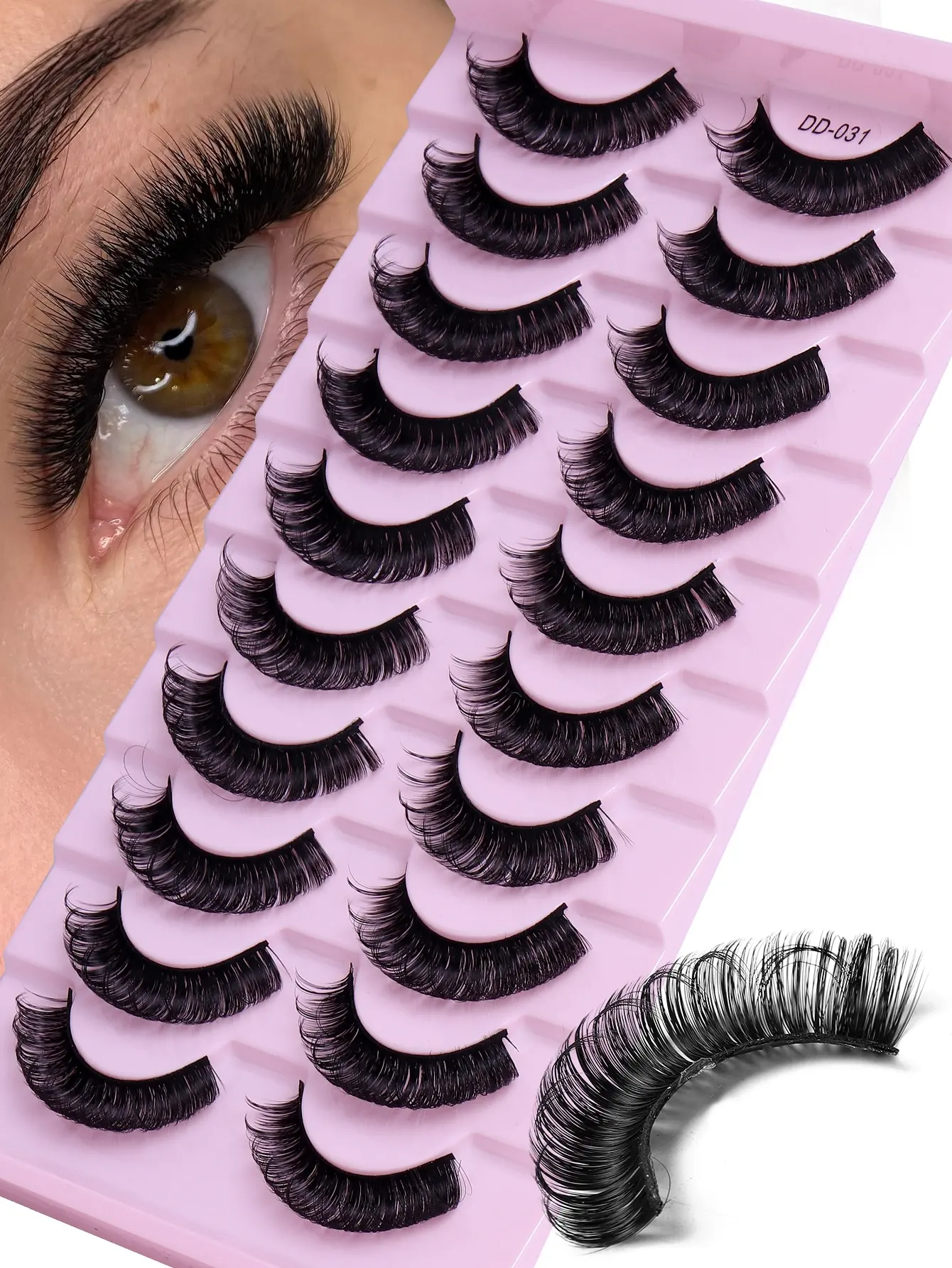 DD Curl Russische Wimpern 10 Paare 3D Nerzwimpern Wiederverwendbare Flauschige Streifenwimpern für Augen-Make-up – Detail 1
