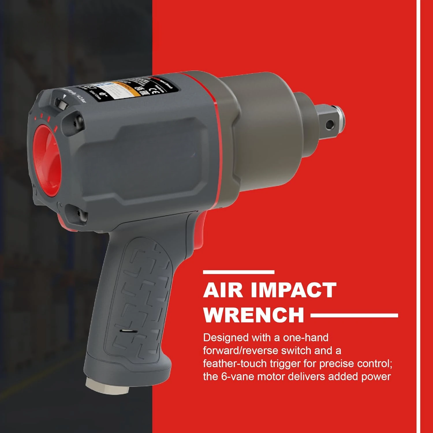 3/4-Inch-Drive Air Impact Wrench with Quiet Pistol-Grip Design and Torque