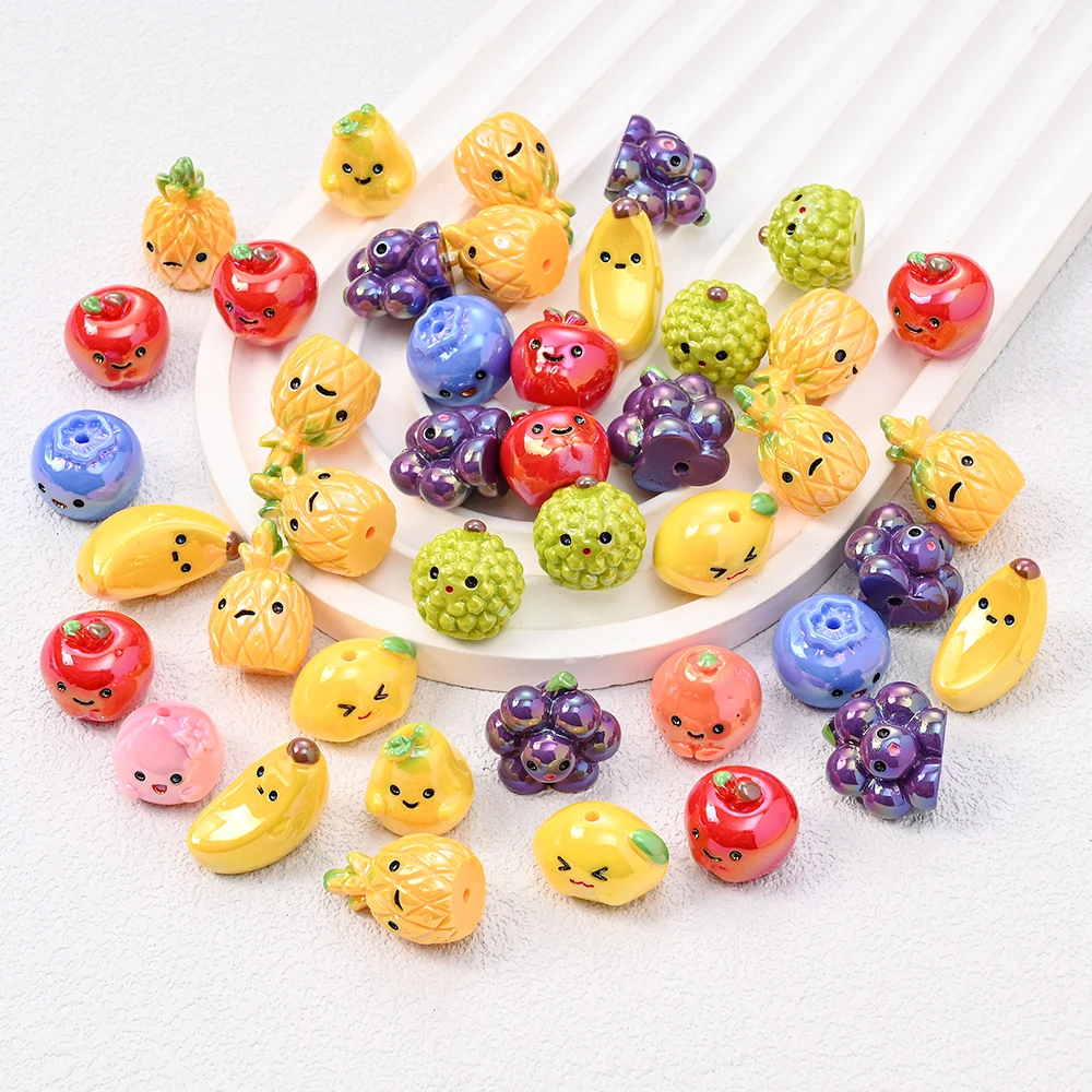 10Pcs 3D Fruit Shaped Resin Beads Handmade Loose Beads for Baby Pacifier Chain Clips Dummy Holder Bracelet Accessories