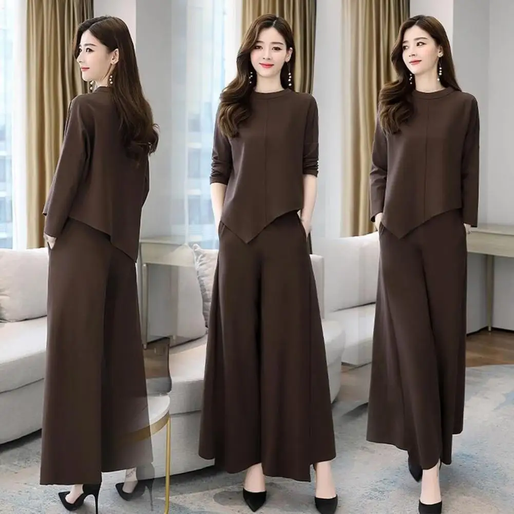 Kobiety długie spodnie Culottes garnitur elegancki Plus Size Culottes Top Suit z nieregularne brzegi bluzką spodnie z szerokimi nogawkami stylowy