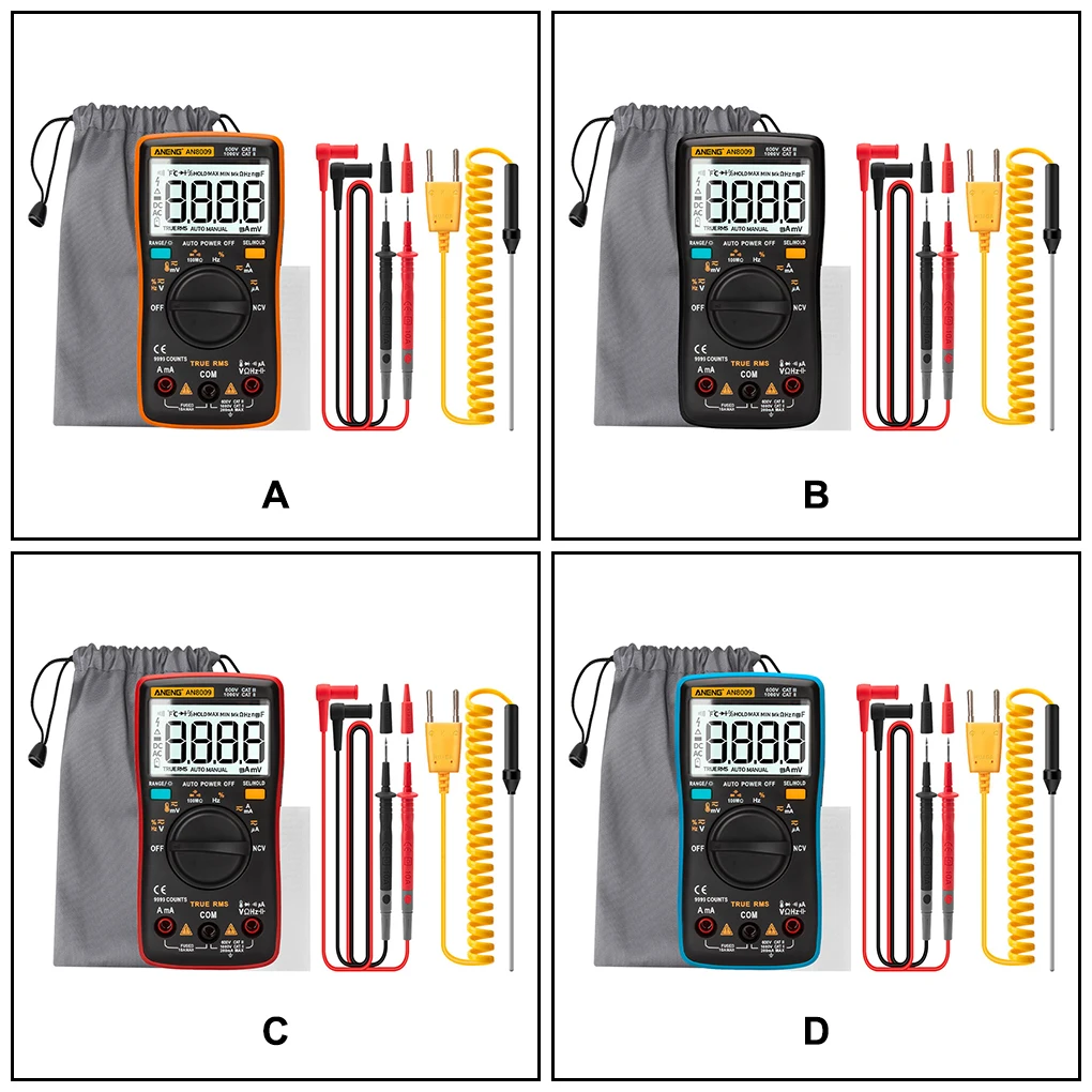 ANENG AN8009 มัลติมิเตอร์ LCD ช่วงอัตโนมัติจอแสดงผลดิจิตอลความต้านทาน Capacitance Tester Meter เครื่องตรวจจับมืออาชีพสีส้ม