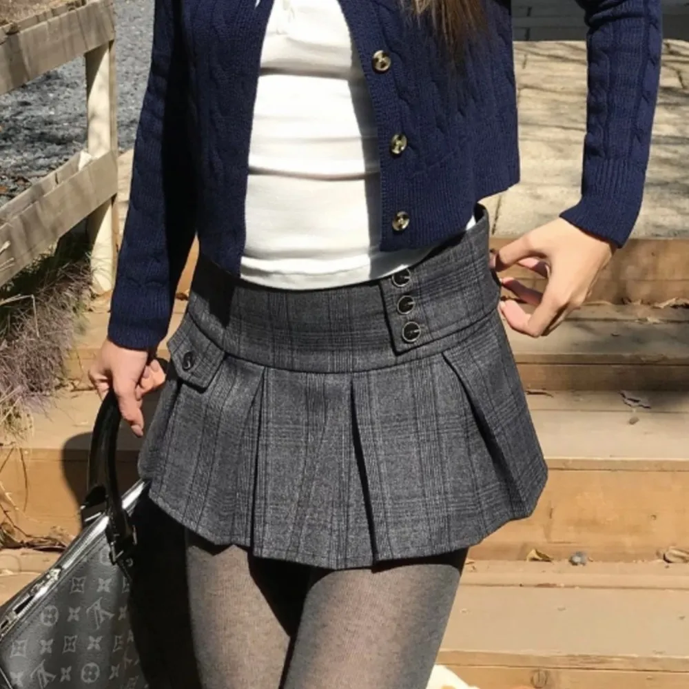 Fashion Plaid Tweed Mini Pleated Skirt The Spice Girls Package Hips Ruched Hem A-line Short Skirts With Shorts Lining