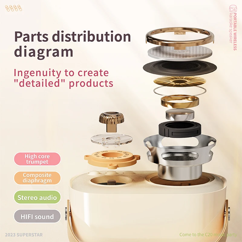 레트로 휴대용 가라오케 블루투스 스피커 홈 KTV 노래 스피커 HIFI베이스 스테레오 Handfree 통화 무선 마이크 FM 라디오