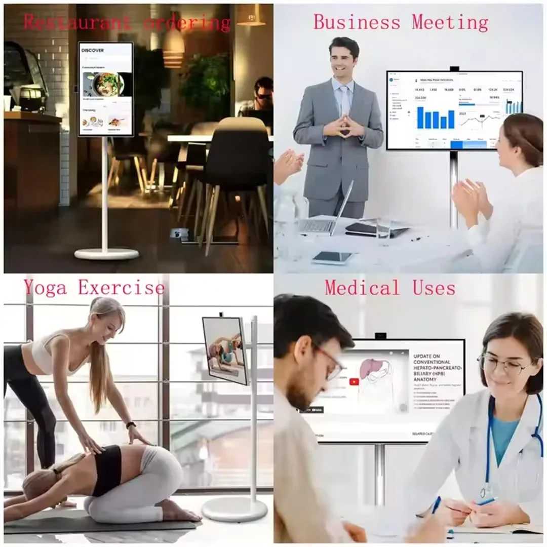 JEESTON 27 pouces Portable Smart Home TV Android13, écran tactile IPS hauteur réglable Style libre mouvement intégré 8MP caméra cachée