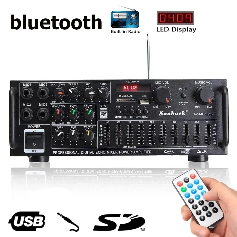 

bluetooth Audio Power Amplifier HiFi Amp Speaker AV Amp Speaker Remote Control For Car Home Square Dancing 2.0 Channel