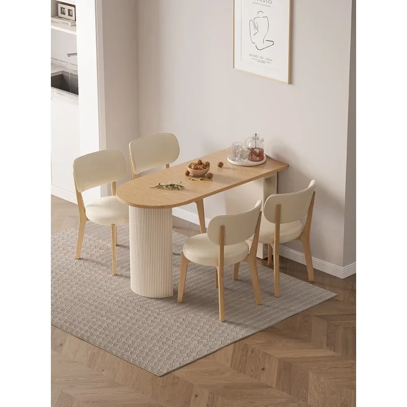 

Folding dining table small apartment household retractable oval semicircular combination does not occupy an area