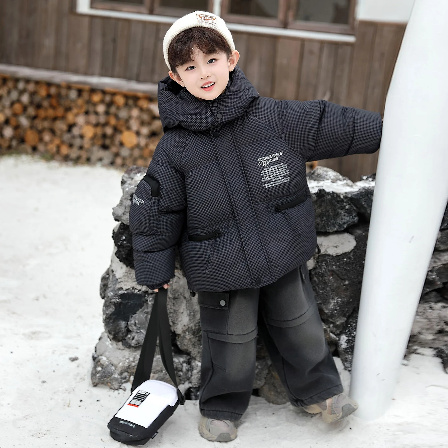 

Trendy Thiened down Cotton Jaet for Boys Autumn Winter Coat Youth Faion Stand Fit Waterproof Zipper ket Design