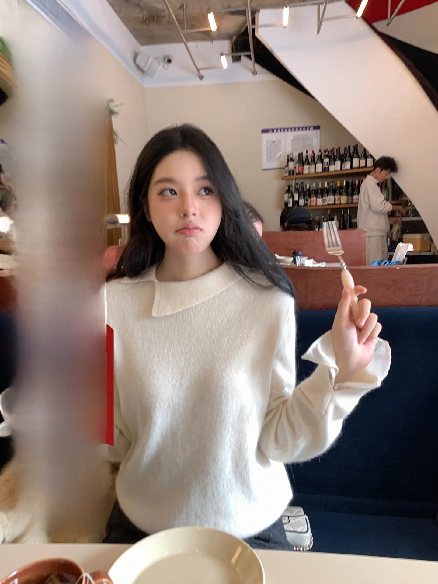 

Blue Knitted Sweater Inner Wear Sve Design College Sle Ele Winter Top Women's Loose Fit Soft Wool Blend Long Sve