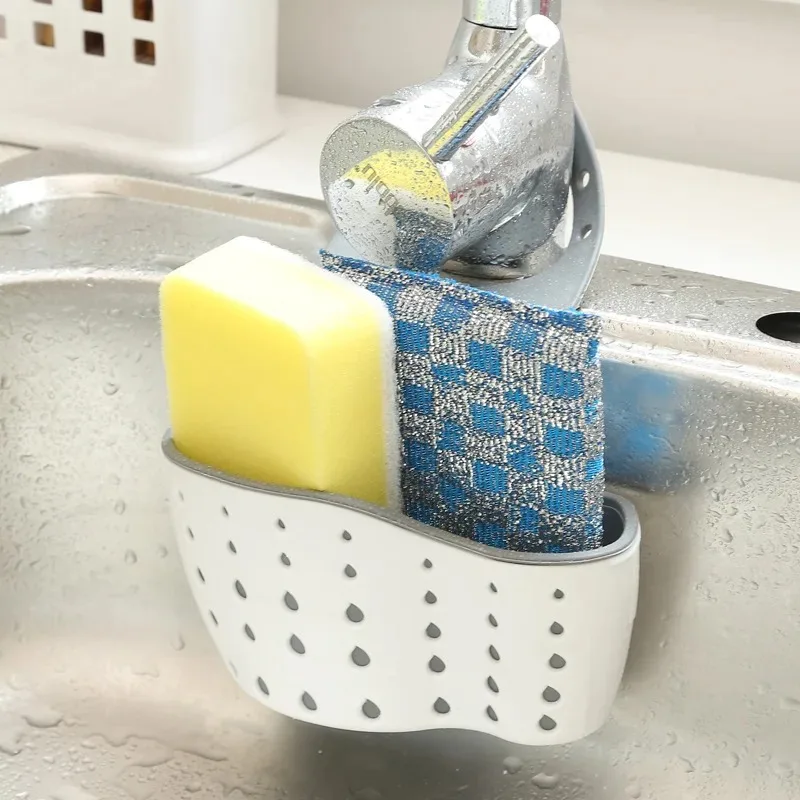 1-4PCS Household Adjustable Button Type Sink Drain Hanging Bag Kitchen Storage Shelf Faucet Sponge Twolayer Drain Hanging Basket