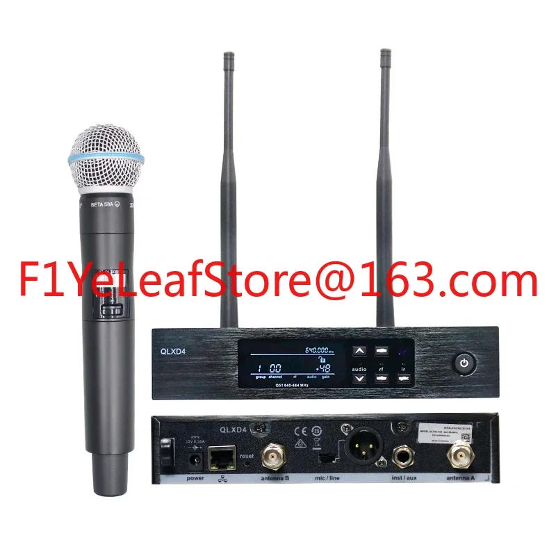 QLXD4 BETA58  UHF True Diversity Wireless Microphone System with Lavalier Headset for Karaoke Stage Performance