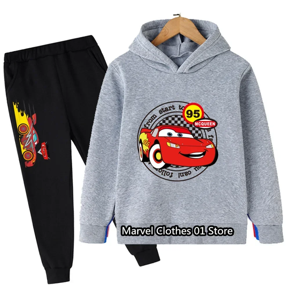 2024 Kids Birthday Gift Hoodie Disney Lightning McQueen Coat Boys Girls Car Cute Clothes Top + Pants 2P Sports Games Casual Suit