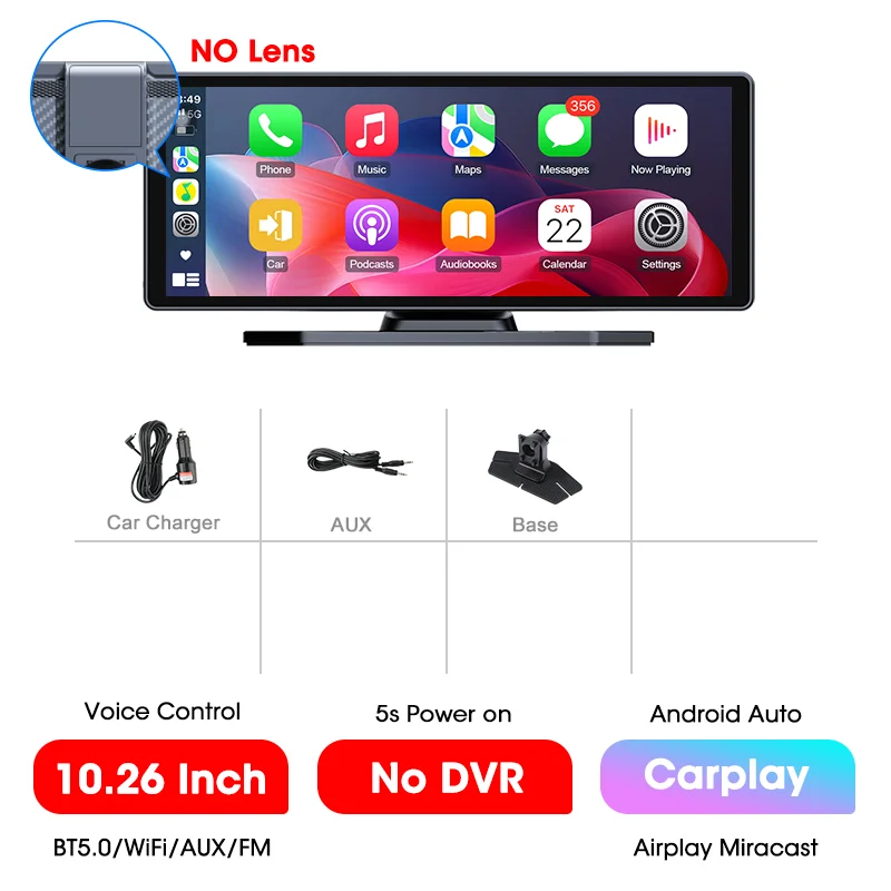 11.26 "4K ADAS Dash Cam Display Draadloos Android Auto CarPlay Scherm DVR Dubbele opname Nachtzicht Auto Intelligente systemen FM