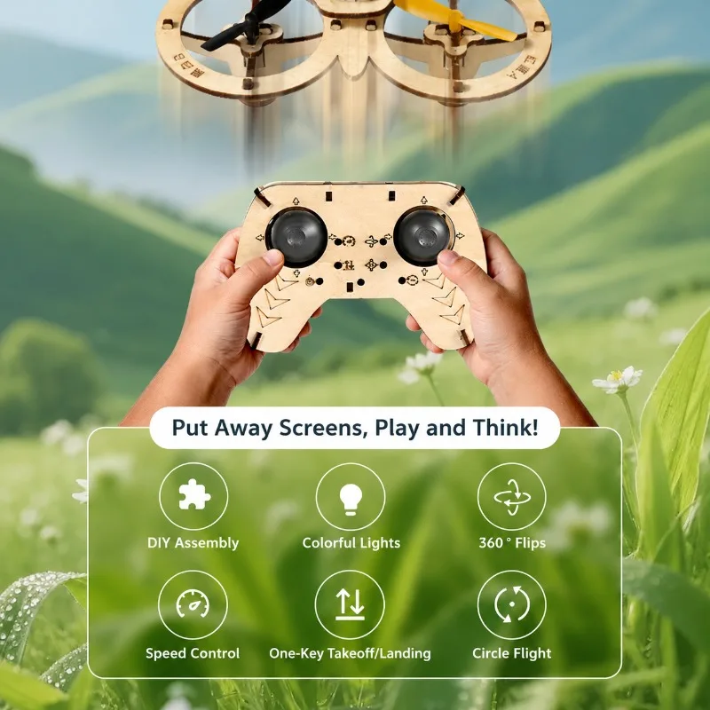 Diy Wooden Flying Toy Remote Control Aircraft Diy Assembly Toy Wooden Model Kit Quadcopters Outdoor Holiday Birthday Gifts